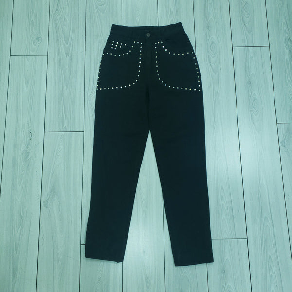 1980s Black Denim Vintage Pants With Rhimestones