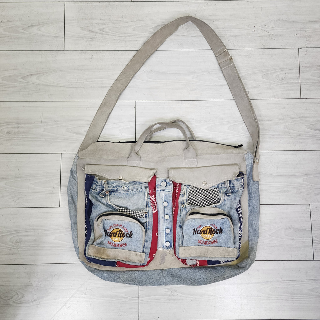 Upcycled Levi's & Hard Rock Cafe Suede and Denim Bag Vintage