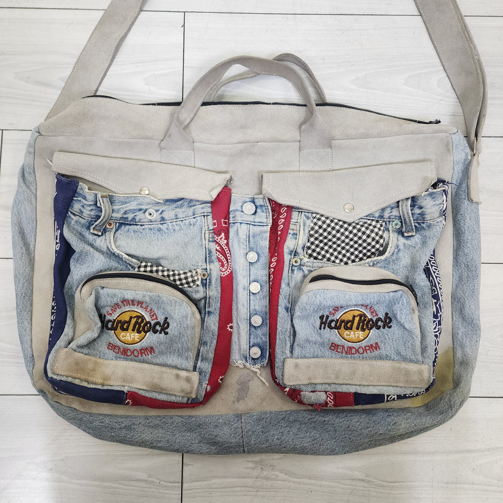 Upcycled Levi's & Hard Rock Cafe Suede and Denim Bag Vintage