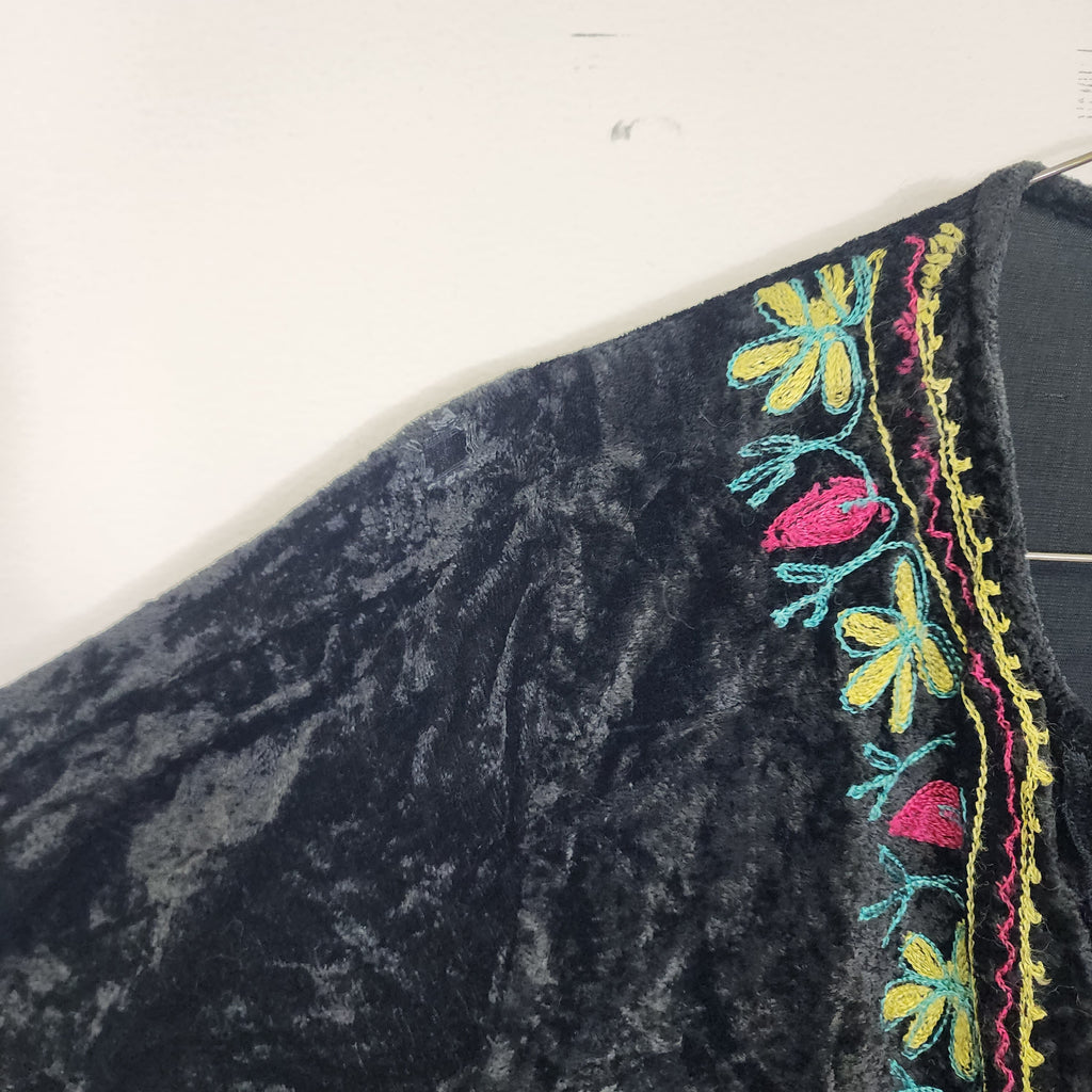 Long Velvet Tunic w/ Embroideries Vintage 1980s