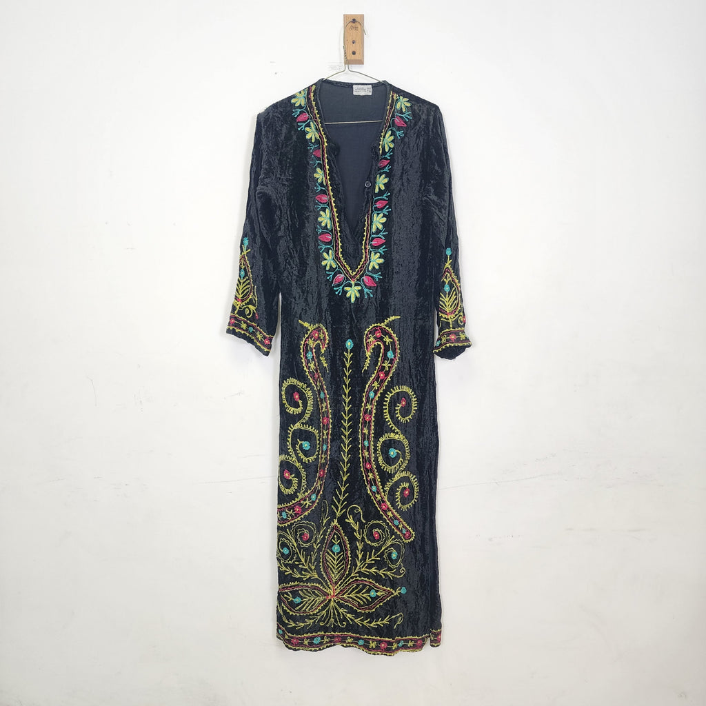 Long Velvet Tunic w/ Embroideries Vintage 1980s