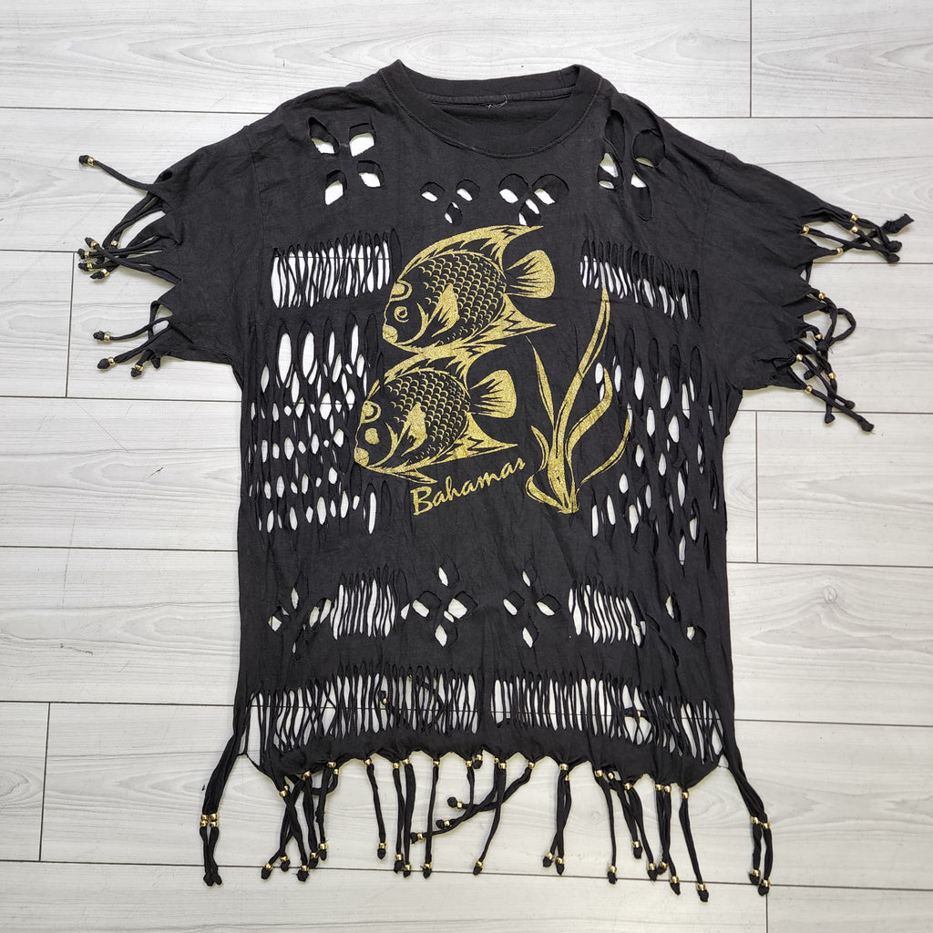 Vintage T Shirt With Fringes & Beads