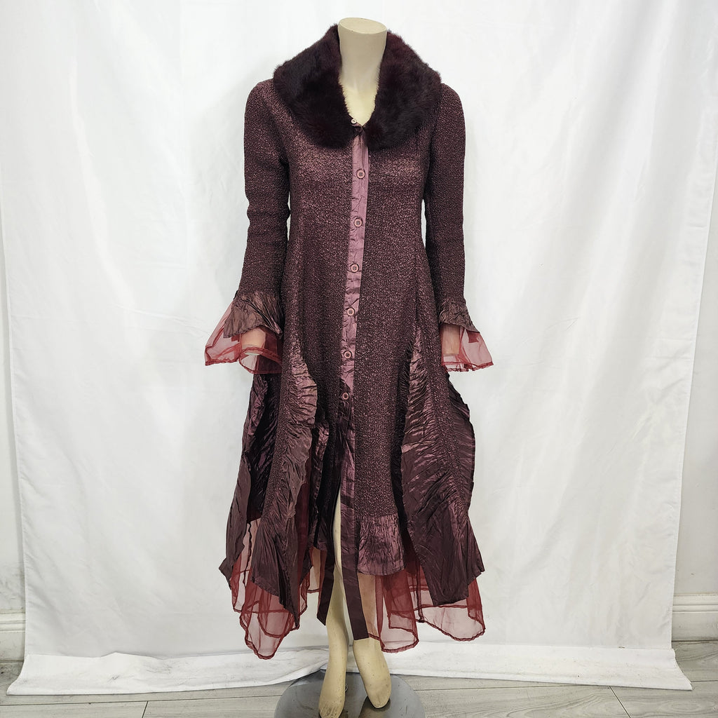Burgundy Coat with Fur Collar