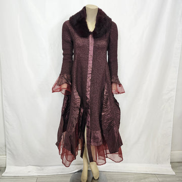 Burgundy Coat with Fur Collar