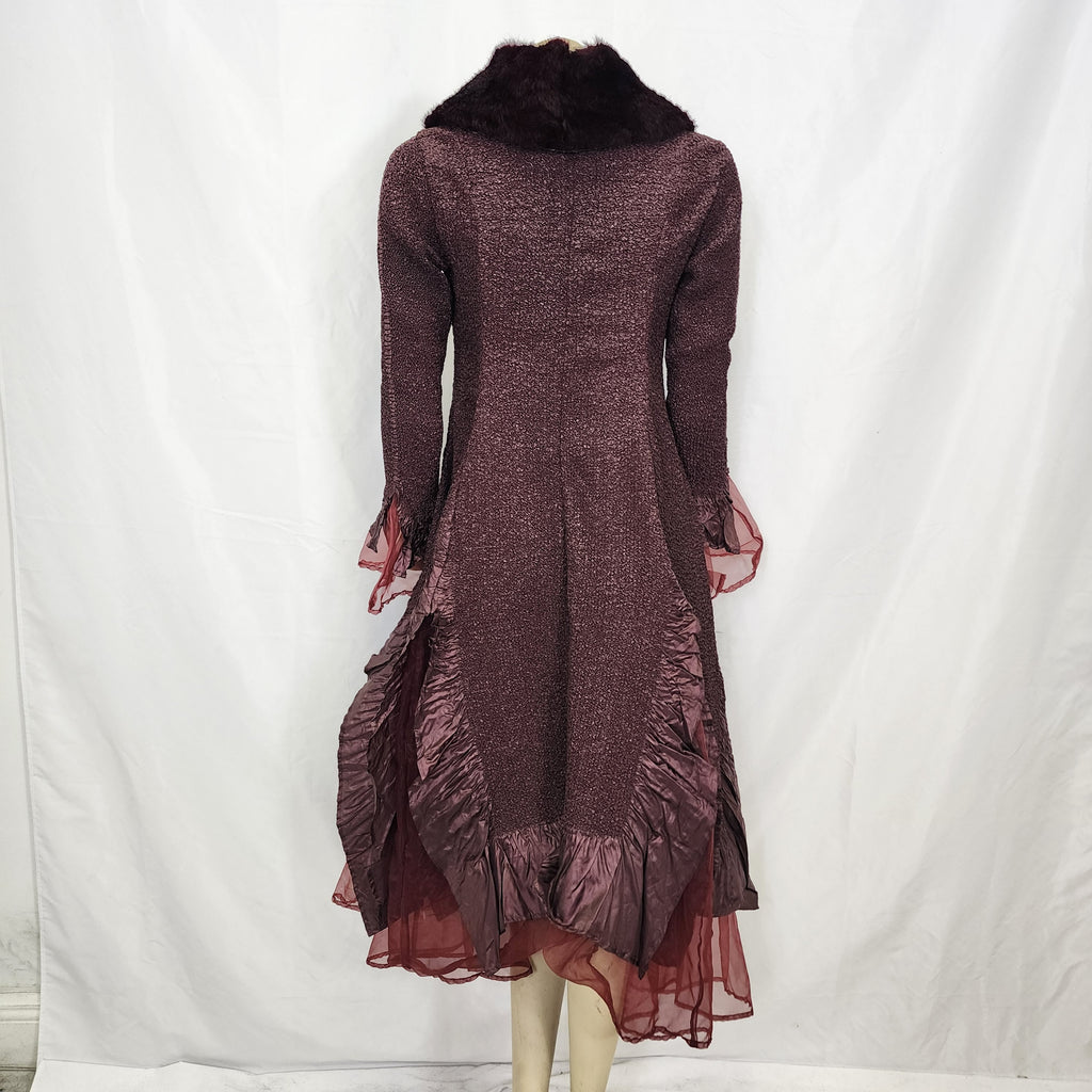 Burgundy Coat with Fur Collar