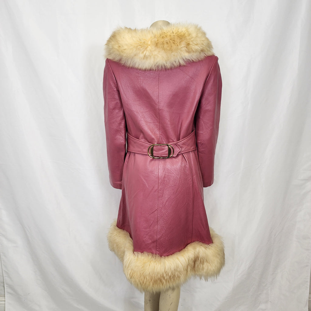 Vintage 1970s Pink Leather Coat with Fur