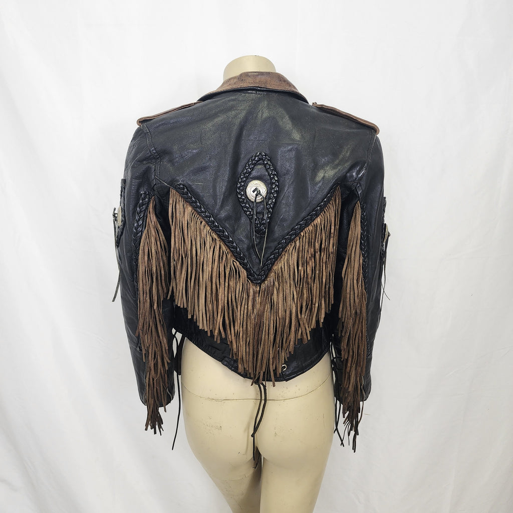 Leather Biker Jacket with Fringes Vintage 1990s