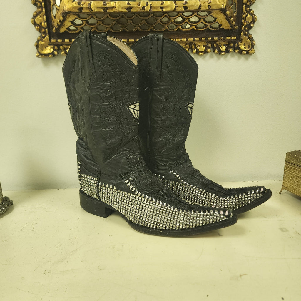 Potrero Made In Mexico Vintage Cowboy Boots with Rhinestone