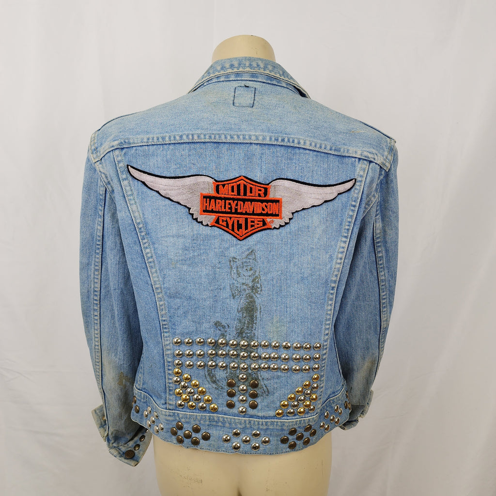 Lee Made In USA Vintage 1970s Denim Jacket with Harley Davidson Patch and Studs