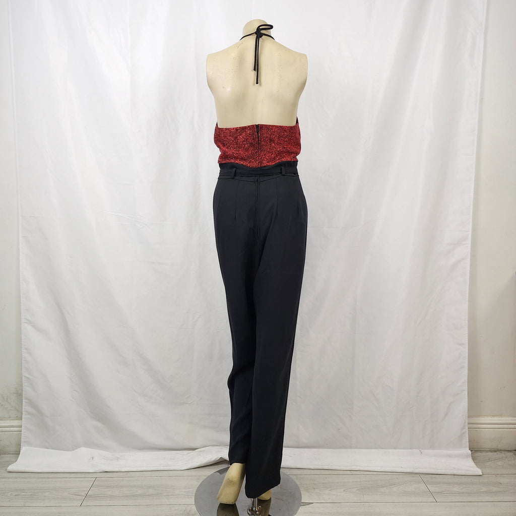 John Roberts Made In USA Jumpsuit Vintage 1990s Metallic Red Top and Black Pant