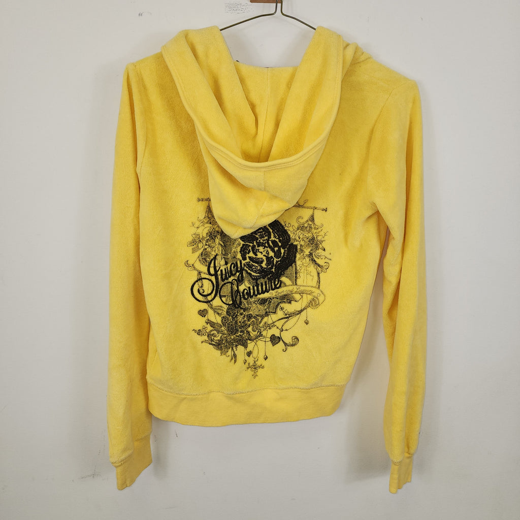Juicy Couture Made In USA Vintage Y2K Yellow Graphic Printed Cardigan