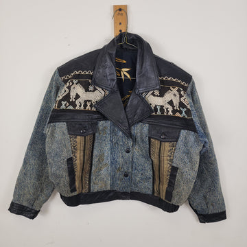 Denim and Leather Vintage 1990s Jacket - Size Small / Medium