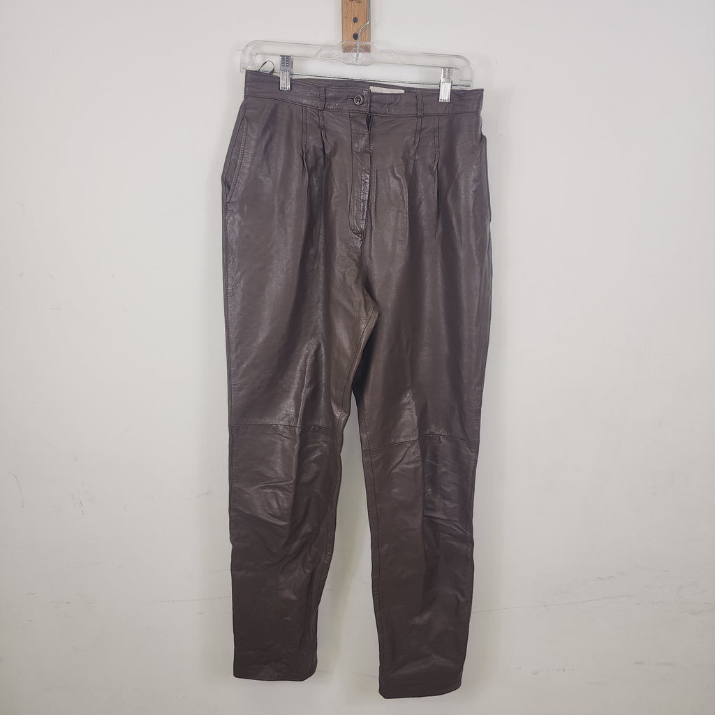 Pia Rucci Vintage 1990s Pleated Brown Leather Pants