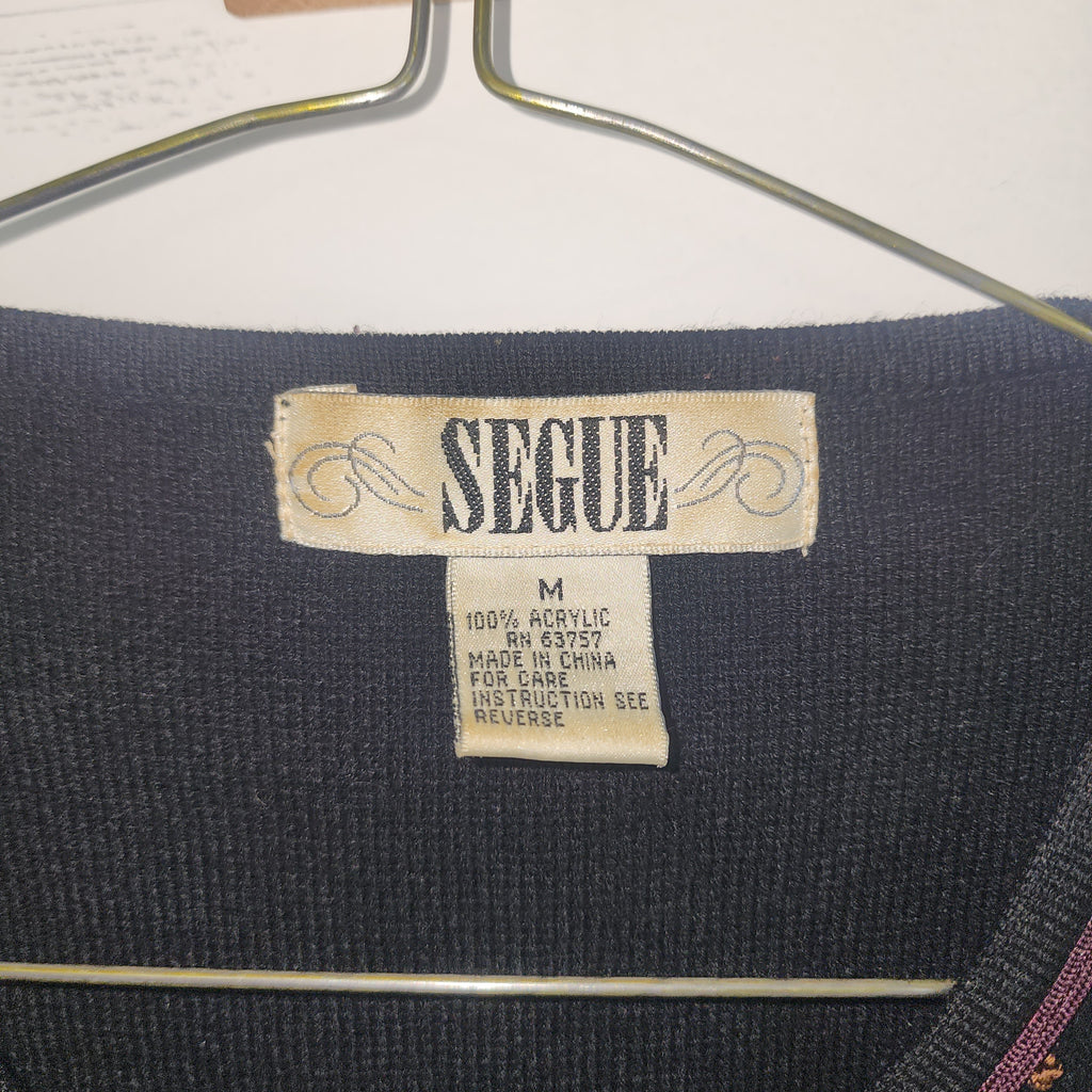 Segue Vintage 1990s Embroidered Cardigan with Padded Shoulder Size Medium