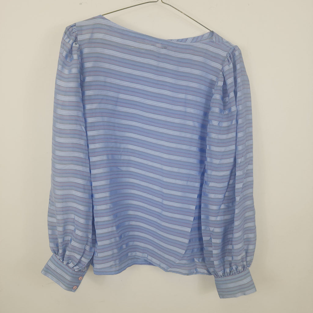 Oscar De La Renta Vintage Y2K Long Sleeve Stripped Blue Top