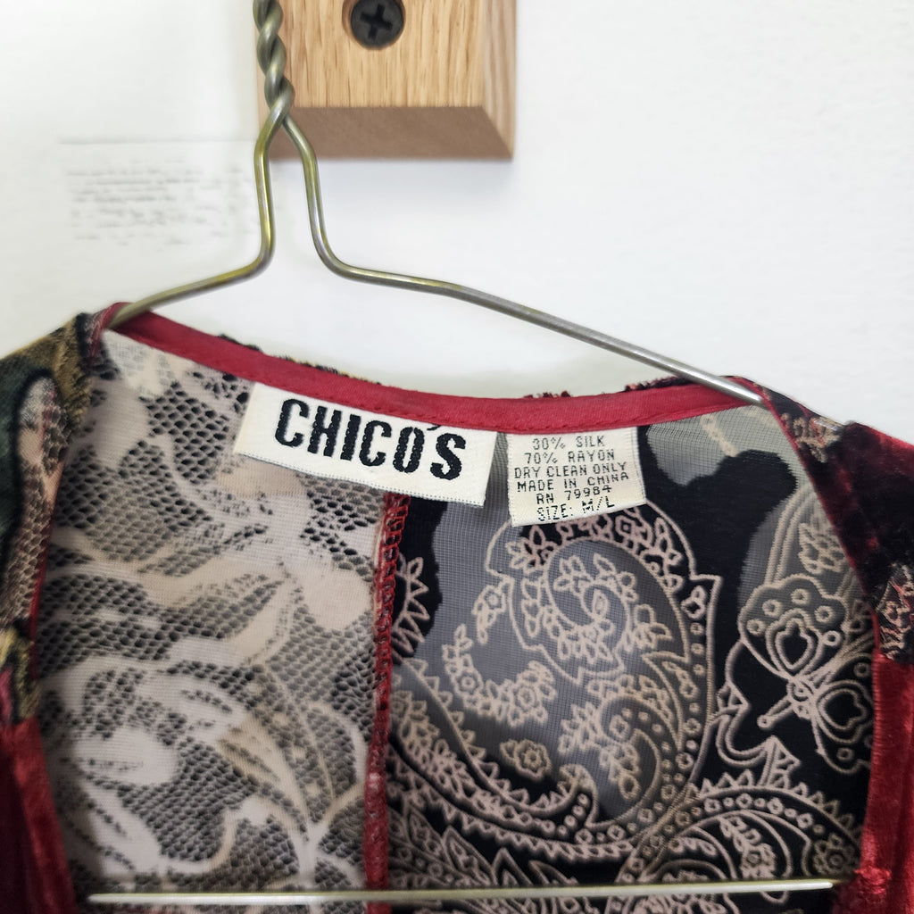 Chicos Silk Fringe Patchwork Jacket Vintage