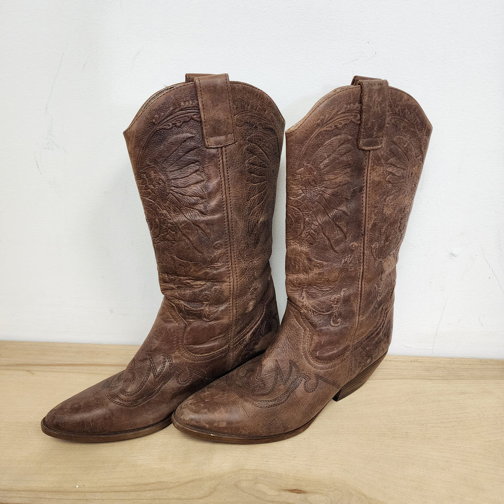 Leather Cowboy Boots Made In Spain Vintage 1980s