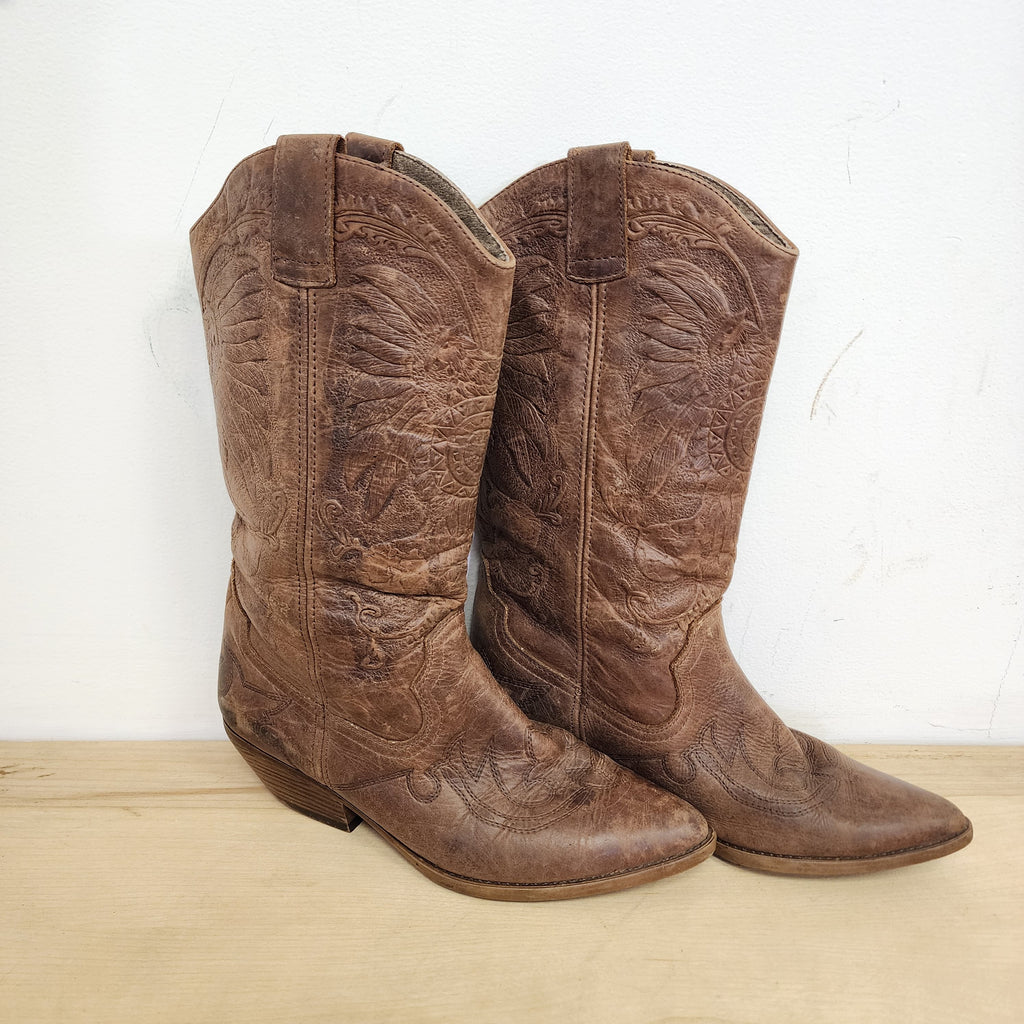 Leather Cowboy Boots Made In Spain Vintage 1980s