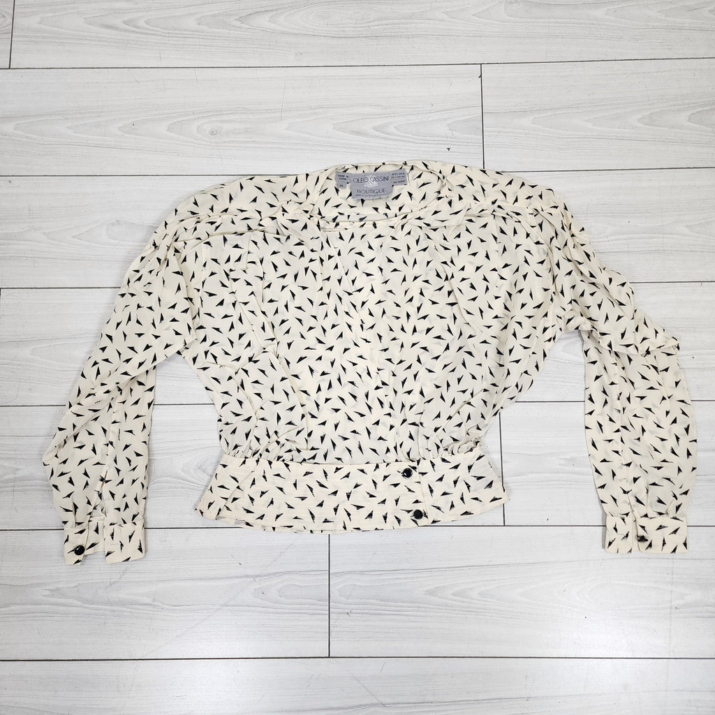 Oleg Cassini Boutique 100% Silk Long Sleeve Top Vintage 1980s
