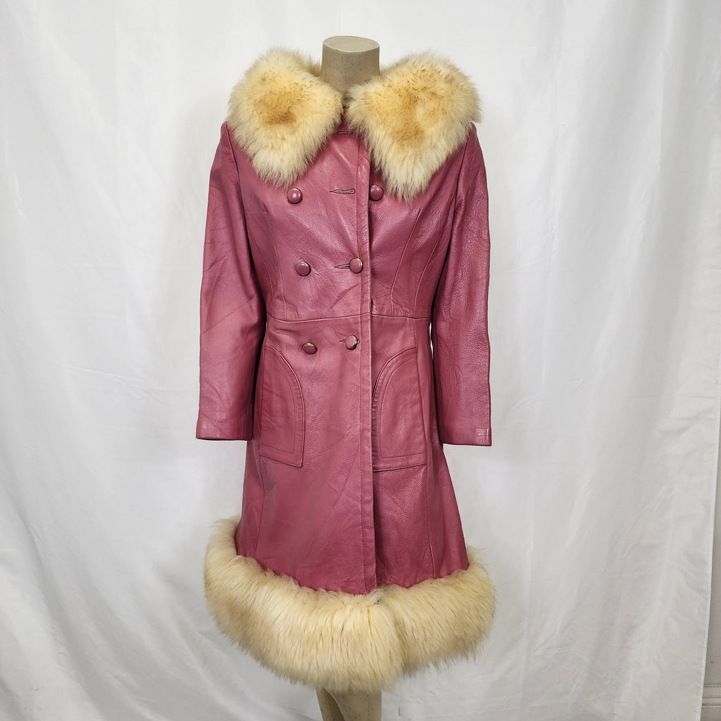 Vintage 1970s Pink Leather Coat with Fur