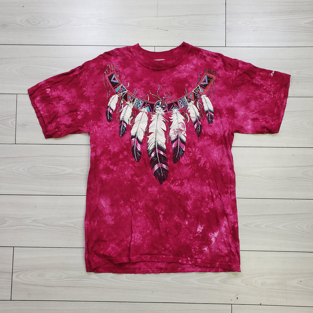 Ragtops Vintage 1990s Tie Dye Tee Shirt with Feather Print