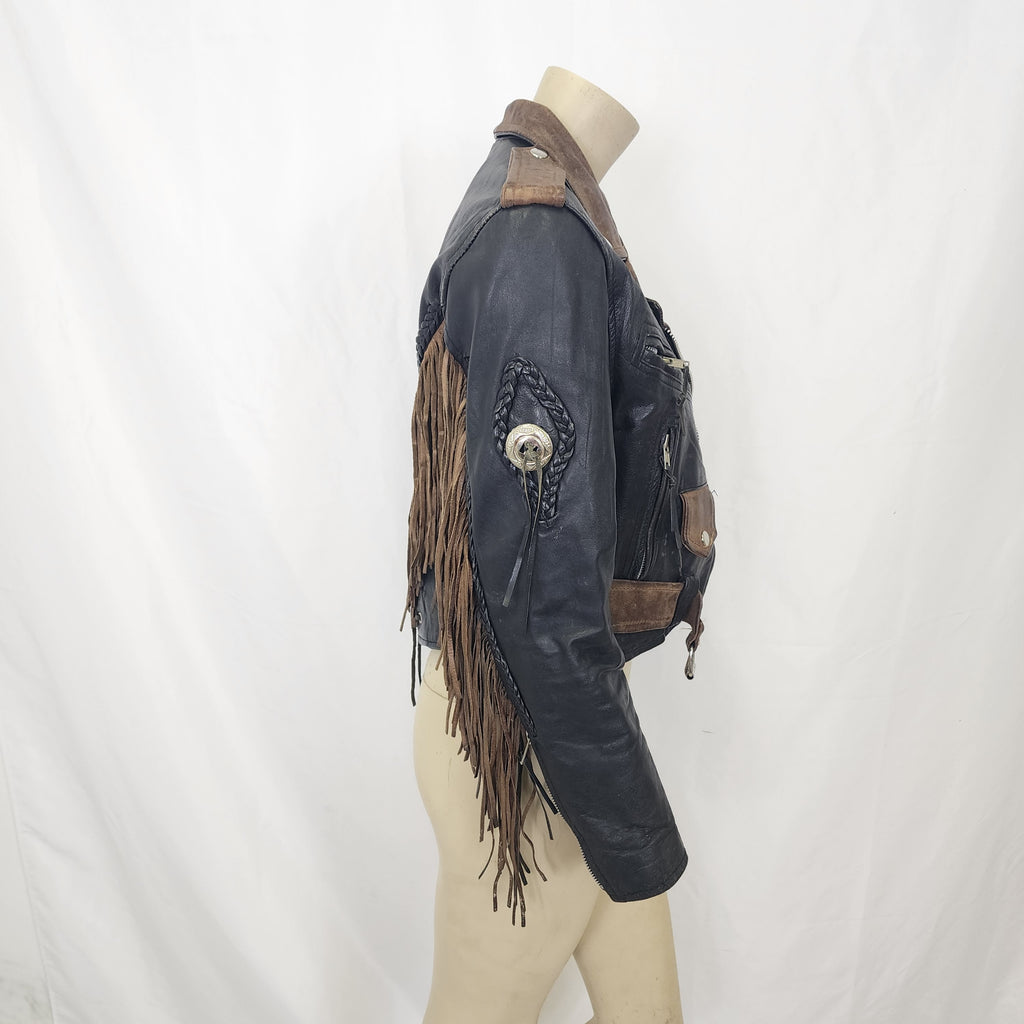 Leather Biker Jacket with Fringes Vintage 1990s