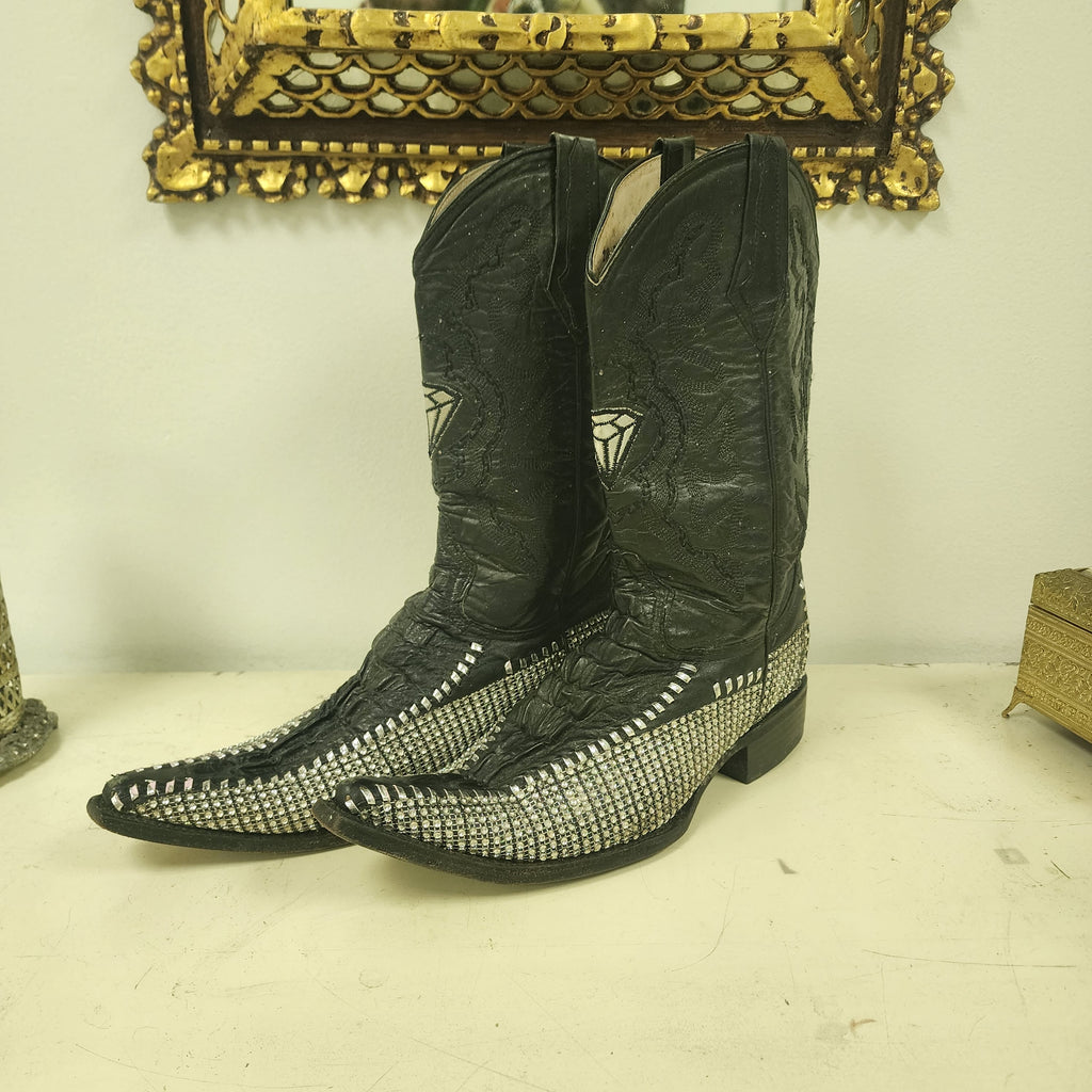 Potrero Made In Mexico Vintage Cowboy Boots with Rhinestone