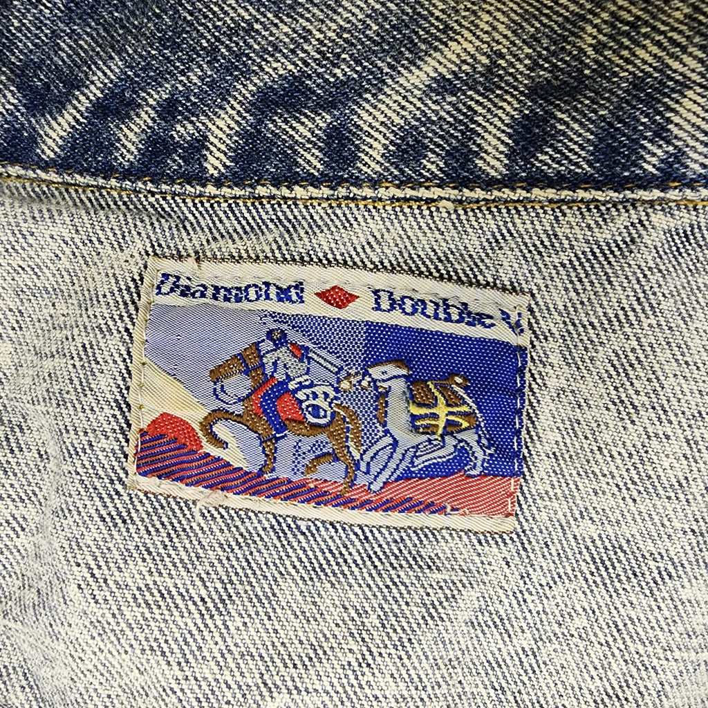 Acid Washed Vintage 1980s Denim Jacket with Sequins and Patches and Rhinestones