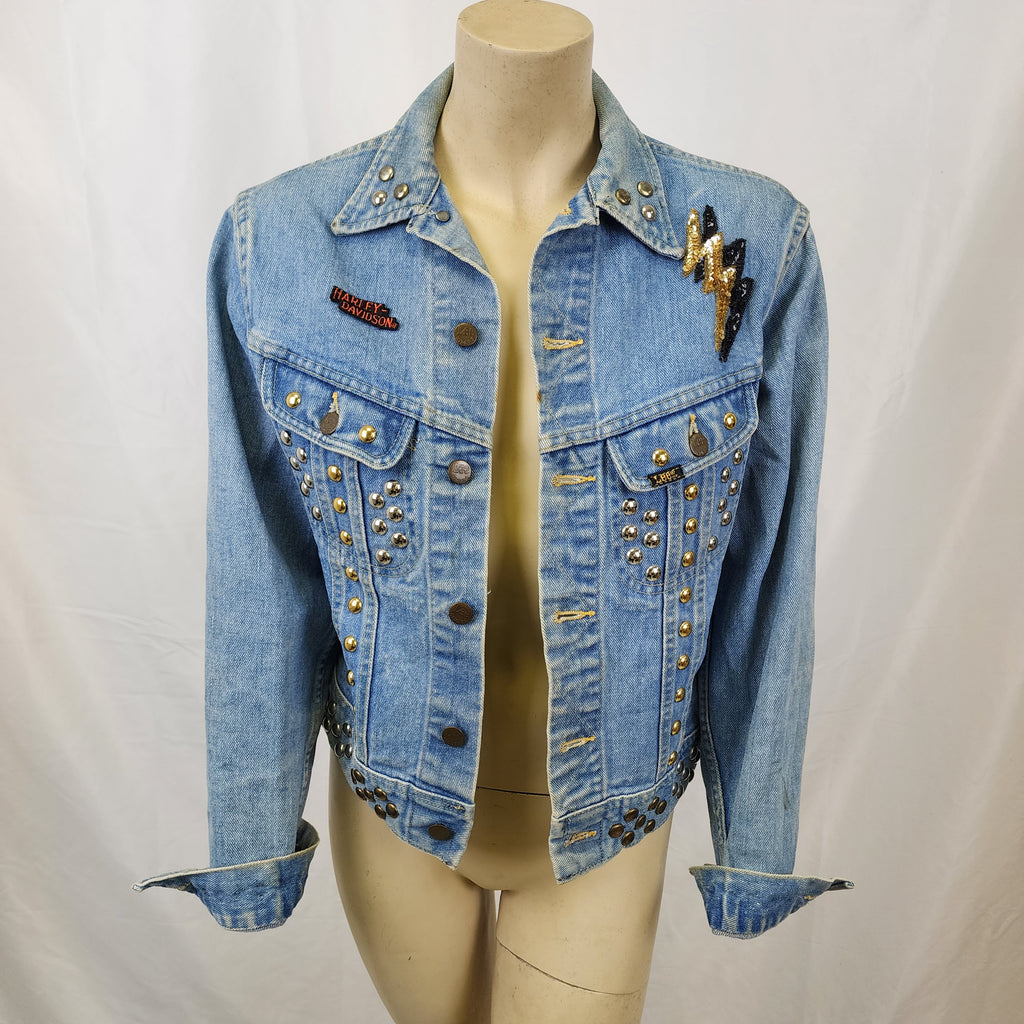 Lee Made In USA Vintage 1970s Denim Jacket with Harley Davidson Patch and Studs