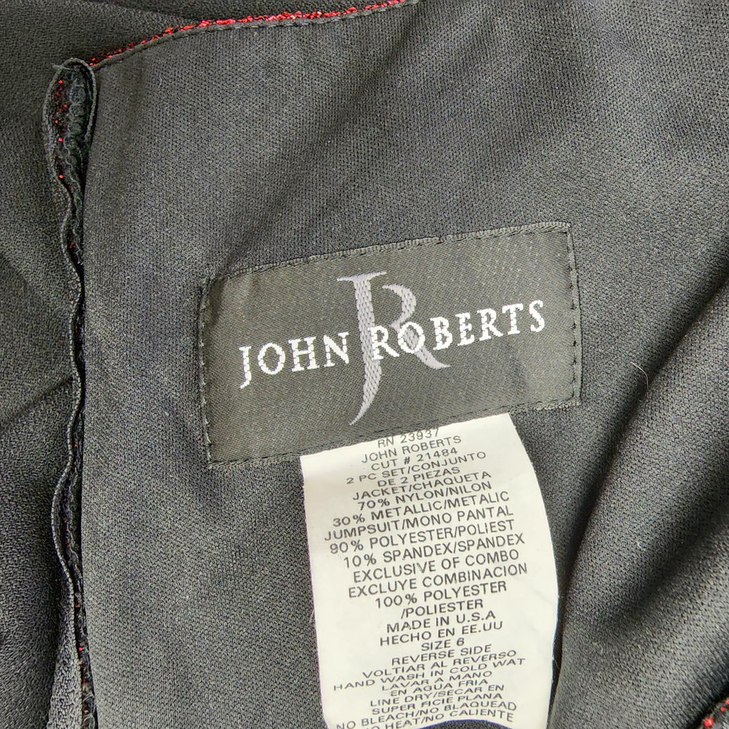 John Roberts Made In USA Jumpsuit Vintage 1990s Metallic Red Top and Black Pant