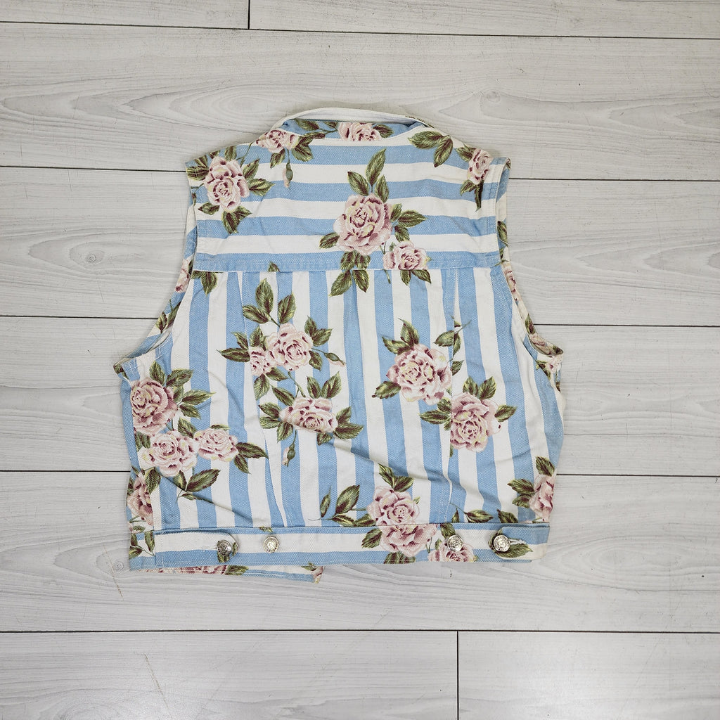 Denim Striped Vest with Flower Print Vintage 1990s