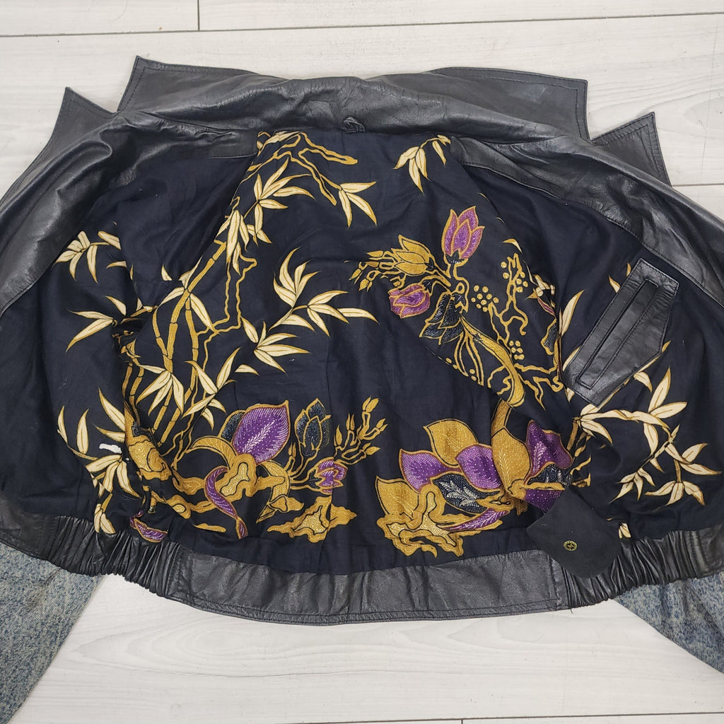 Denim and Leather Vintage 1990s Jacket - Size Small / Medium