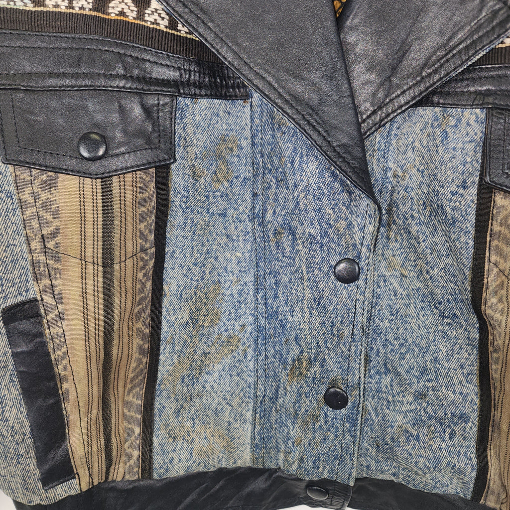 Denim and Leather Vintage 1990s Jacket - Size Small / Medium