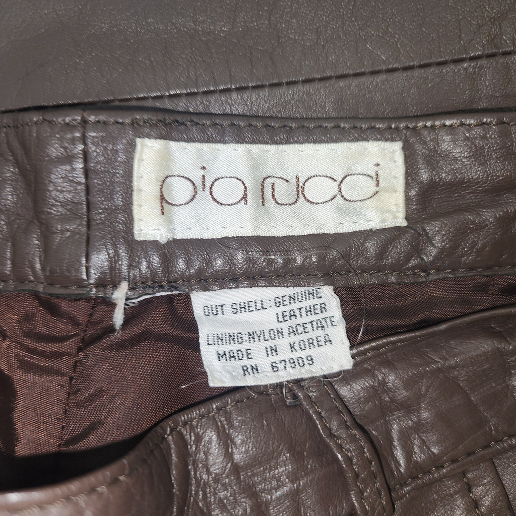 Pia Rucci Vintage 1990s Pleated Brown Leather Pants