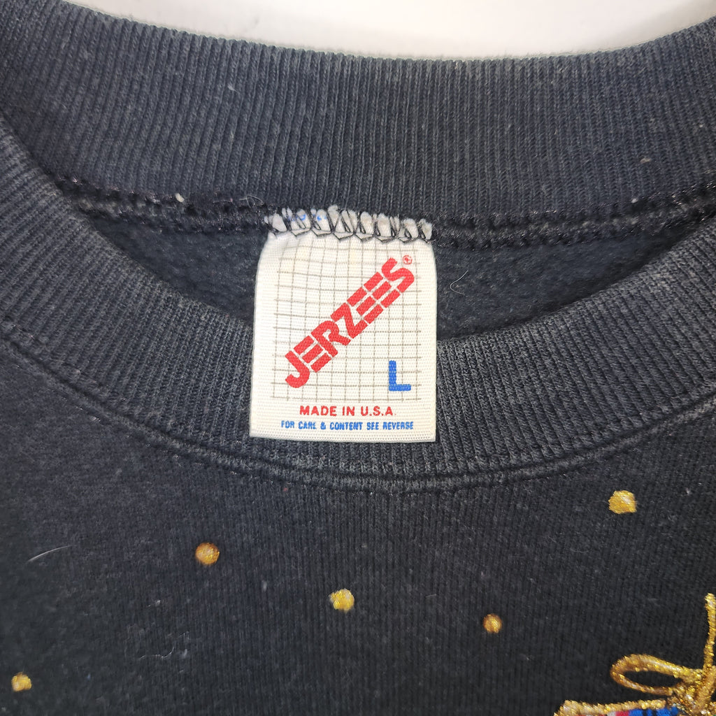 Jerzees Christmas Made In USA Vintage 1980s Sweater 50/50 Polyester Cotton Size Large