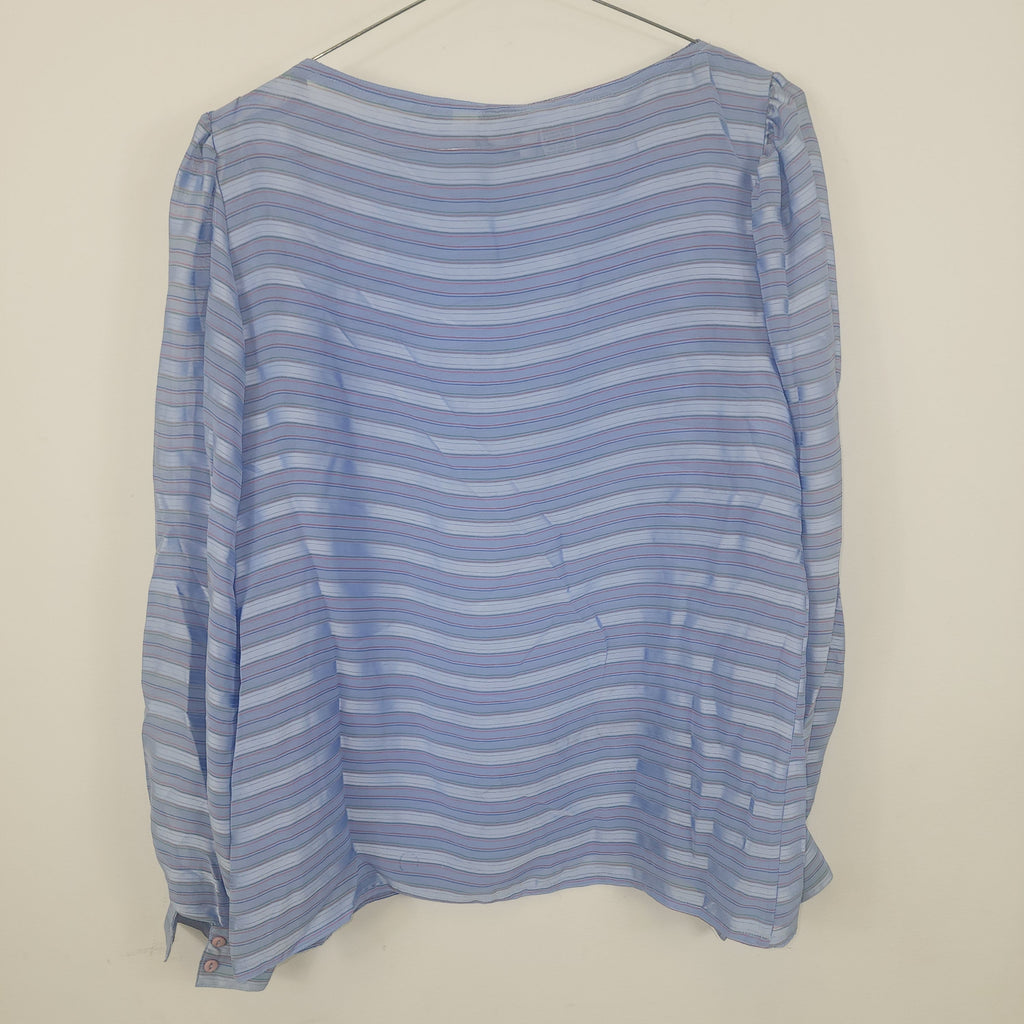 Oscar De La Renta Vintage Y2K Long Sleeve Stripped Blue Top