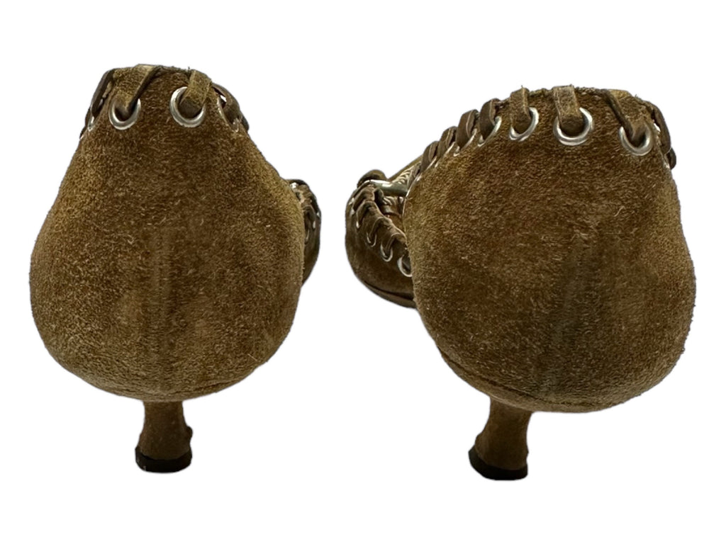 PRADA Suede 2000s Silver Buckle Brown Kitten Heels