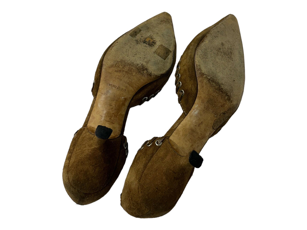 PRADA Suede 2000s Silver Buckle Brown Kitten Heels