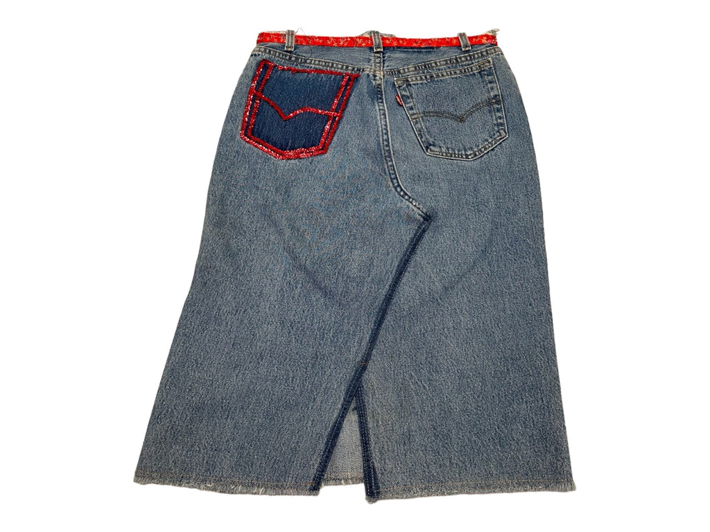 2000s Levi Denim Skirt with Red Sequins