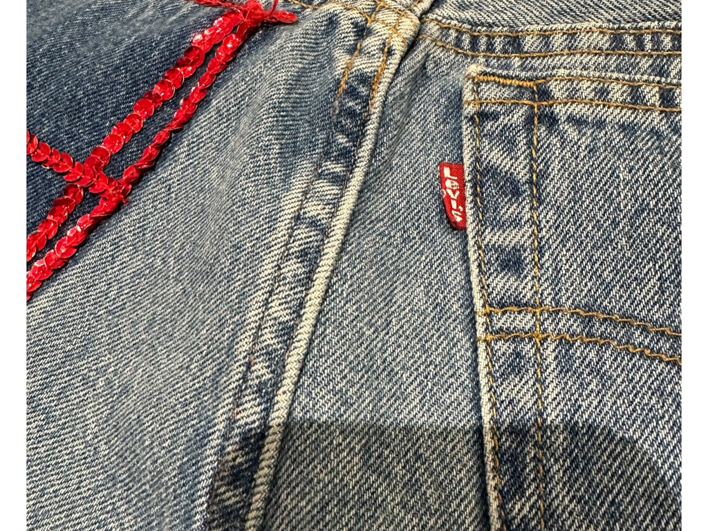 2000s Levi Denim Skirt with Red Sequins