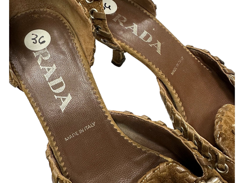 PRADA Suede 2000s Silver Buckle Brown Kitten Heels