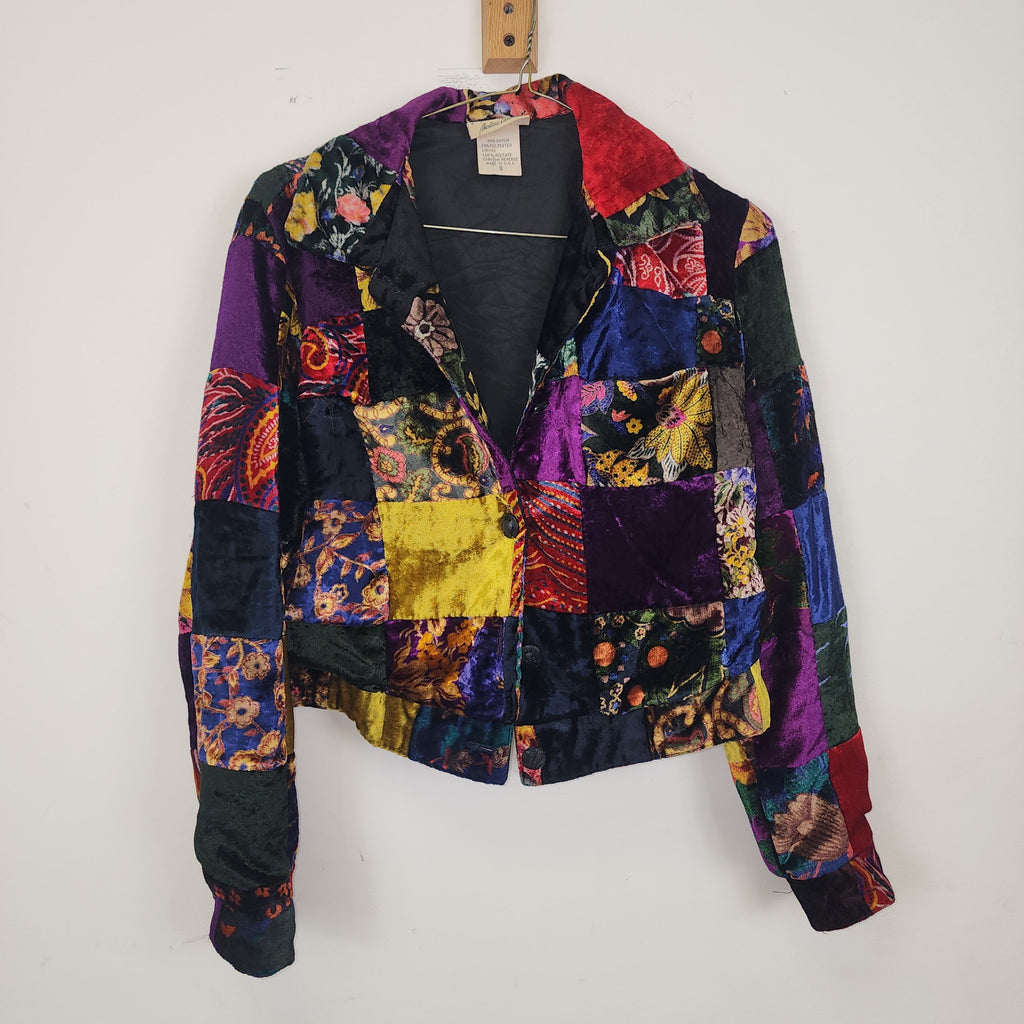 2000s Short Blazer Patchwork Velvet